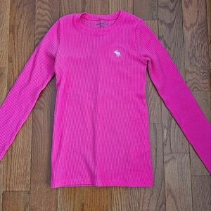 Pink Ribbed Abercrombie Long Sleeve Tee (Size L girls or XS womans)